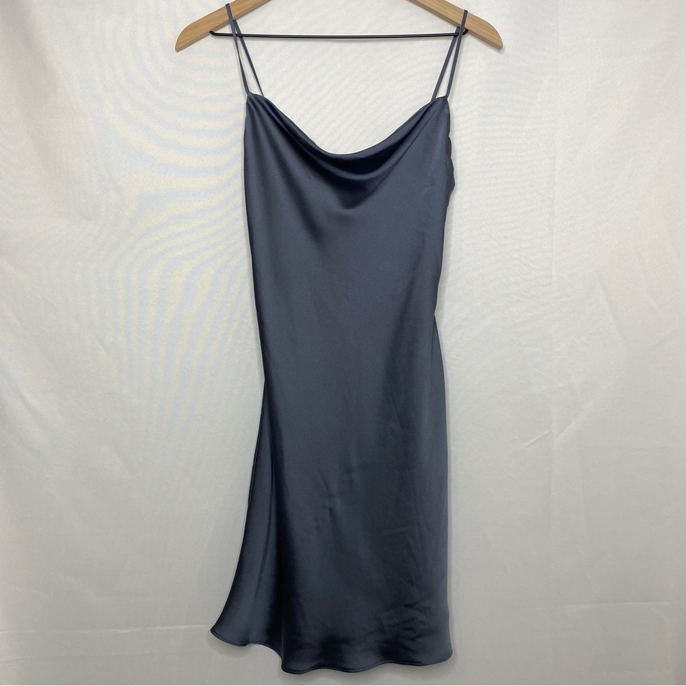 Abercrombie and Fitch Blue Satin Cowl Neck Mini Slip Dress XS Tall - Picture 2 of 7